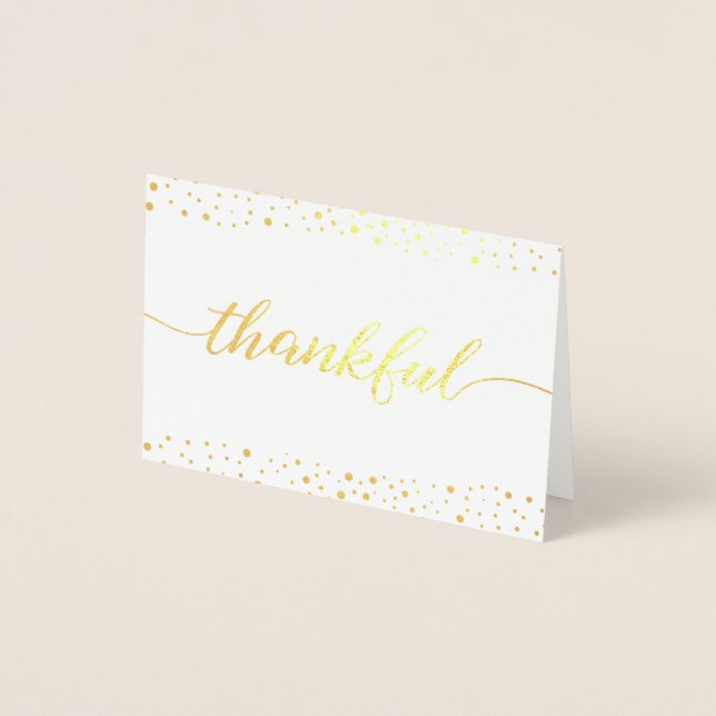Elegant Thankful script Wedding Thank you Foil Card (Front)