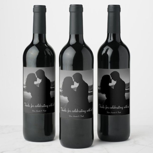 Elegant Thanks for Celebrating with Us Photo Wine Label (Bottles)