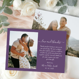 Elegant Thanks Script 2 Photo Mauve Wedding Thank You Card