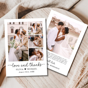 Elegant Thanks Script Five Photo Collage Wedding Thank You Card