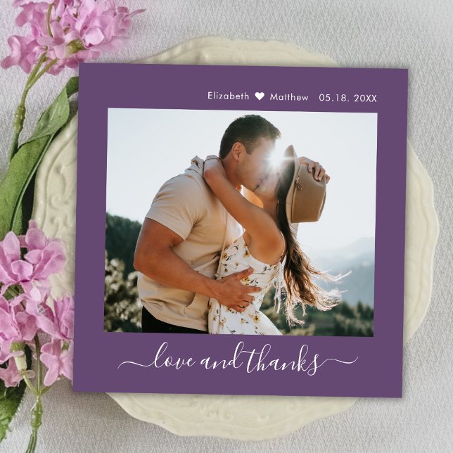 Elegant Thanks Script Mauve 2 Photo Wedding  Thank You Card (Creator Uploaded)