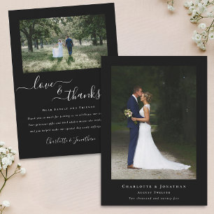 Elegant Thanks Wedding 2 Photo Black and White Thank You Card