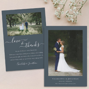 Elegant Thanks Wedding 2 Photo Grey Thank You Card