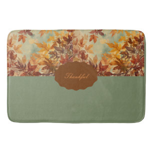 Elegant,Thanksgiving, Autumn Leaves,Rustic Bath Mat