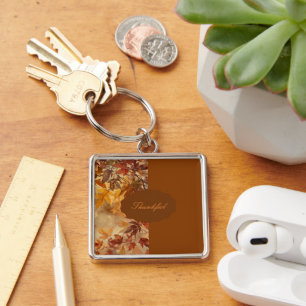Elegant,Thanksgiving, Autumn Leaves,Rustic Key Ring