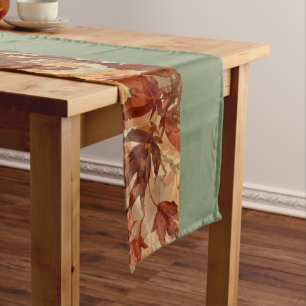 Elegant,Thanksgiving, Autumn Leaves,Rustic Medium Table Runner