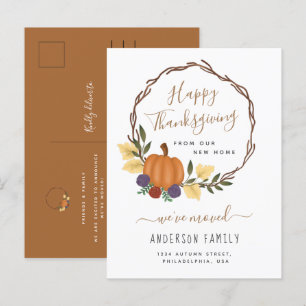 Elegant Thanksgiving Autumn Pumpkin Wreath Moving  Announcement Postcard
