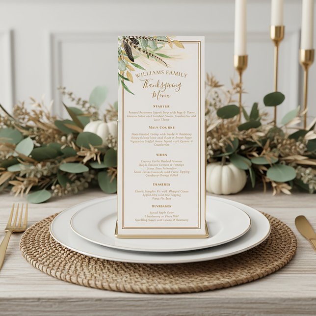 Elegant Thanksgiving Dinner Fall Feather  Menu (Creator Uploaded)