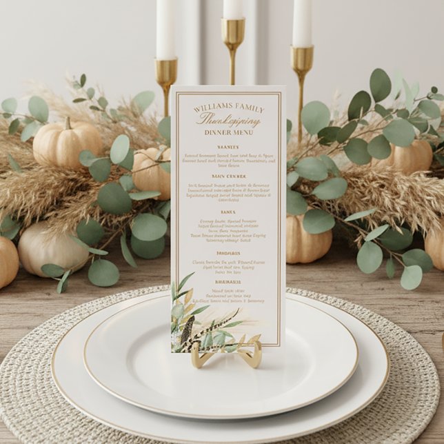 Elegant Thanksgiving Dinner Fall Leaves Feather  Menu (Creator Uploaded)