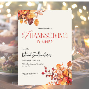 Elegant Thanksgiving Dinner Fall Leaves Invitation