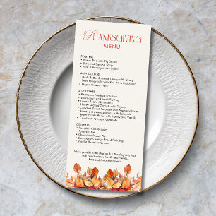 Elegant Thanksgiving Dinner Fall Leaves Menu