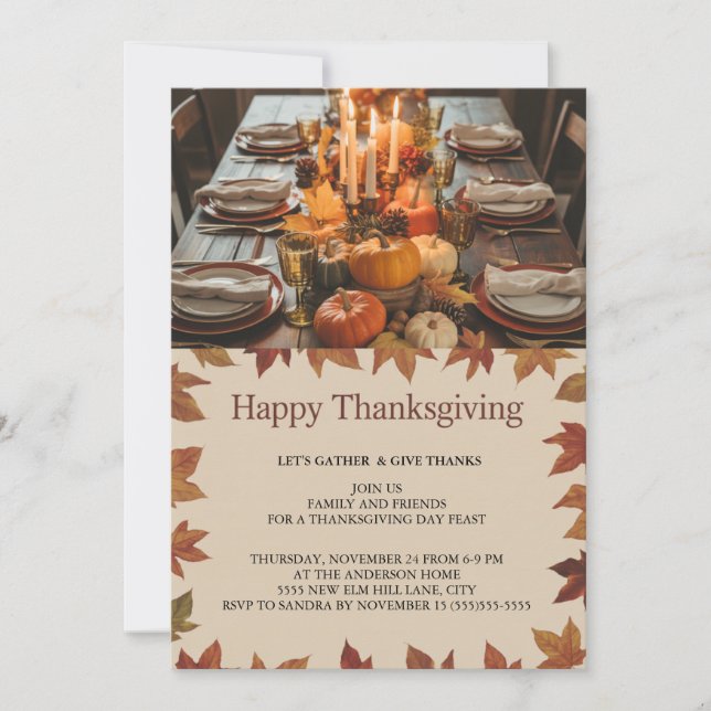 Elegant Thanksgiving Dinner Invitation (Front)