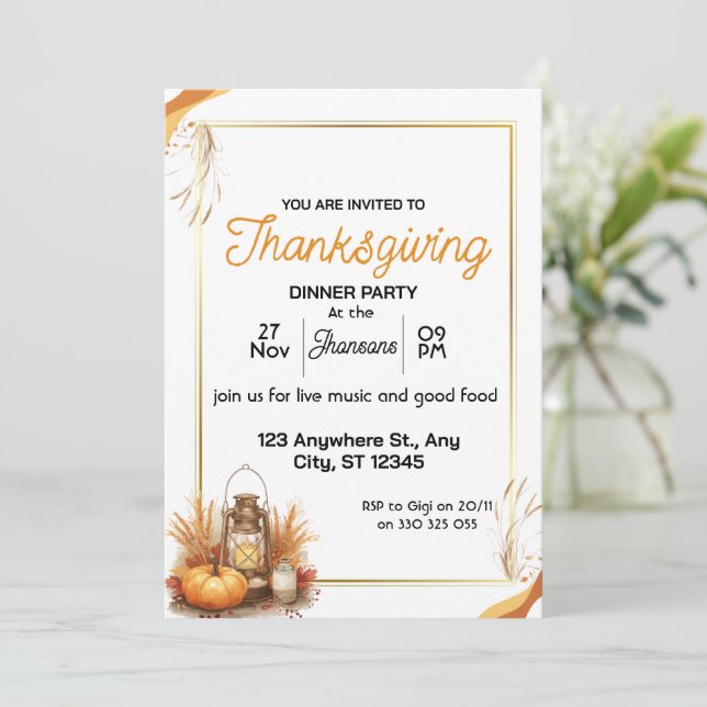 Elegant Thanksgiving Dinner  Invitation (Standing Front)
