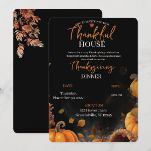 Elegant Thanksgiving Dinner Pumpkin Autumn Leaves Invitation