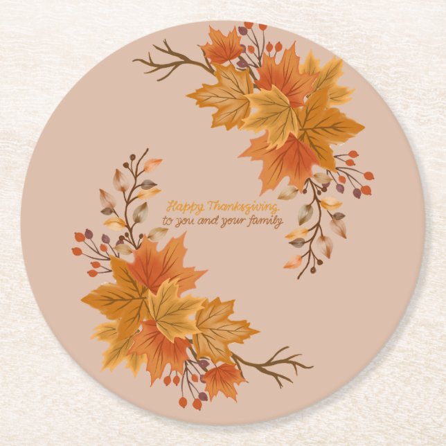 Elegant Thanksgiving Entertaining Round Paper Coaster (Front)
