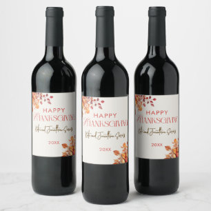 Elegant Thanksgiving Fall Leaves Custom Wine Label