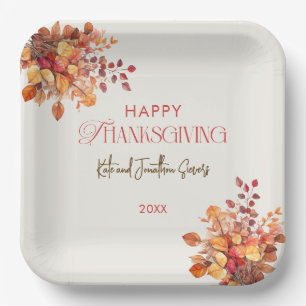 Elegant Thanksgiving Fall Leaves Paper Plate