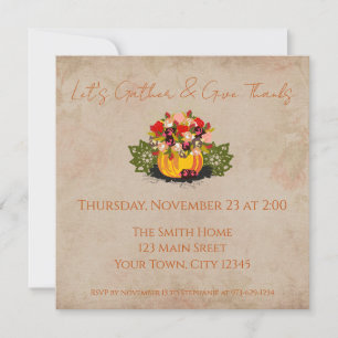 Elegant Thanksgiving Family Friends Pumpkin Leaves Invitation