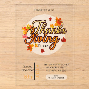 Elegant Thanksgiving foliage autumn fall Acrylic Invitations