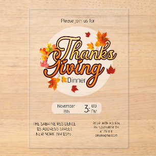 Elegant Thanksgiving foliage autumn fall Acrylic Invitations