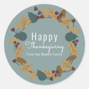 Elegant Thanksgiving Pear Wreath Illustration Classic Round Sticker