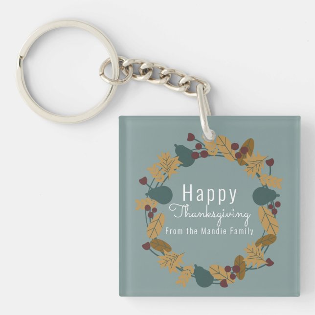 Elegant Thanksgiving Pear Wreath Illustration Key Ring (Front)