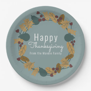 Elegant Thanksgiving Pear Wreath Illustration Paper Plate
