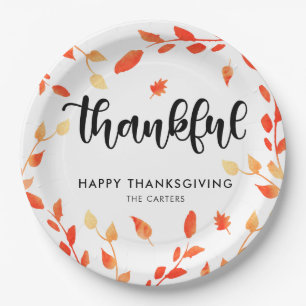 Elegant Thanksgiving Thankful Fall Foliage Modern Paper Plate