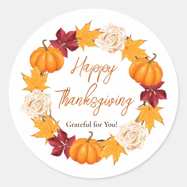 Elegant Thanksgiving Wreath Sticker (Front)