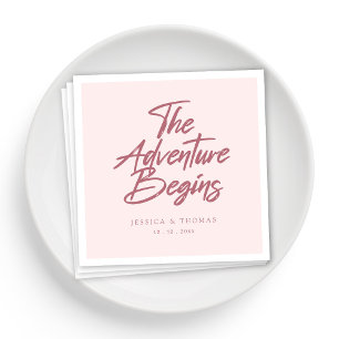 Elegant the Adventure Begins Rose Gold Wedding Napkin