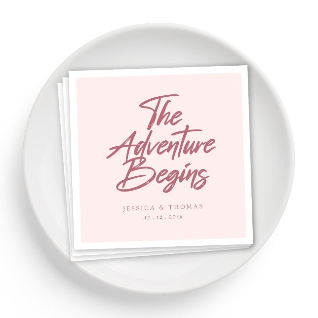 Elegant the Adventure Begins Rose Gold Wedding Napkin (Personalized Elegant the Adventure Begins Rose Gold Wedding Napkins)