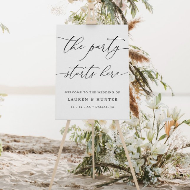 Elegant The Party Starts Here Wedding Sign (Creator Uploaded)