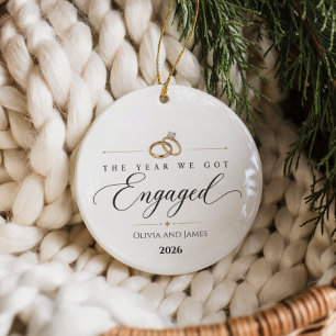 Elegant The Year We Got Engaged Ceramic Ornament