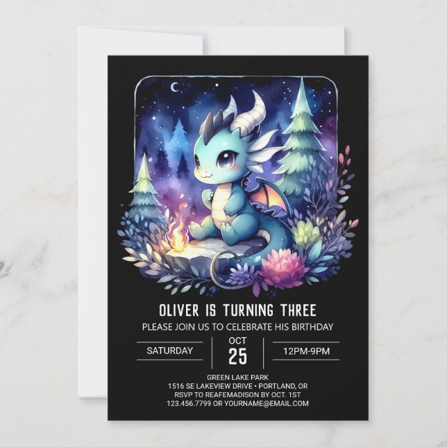 Elegant Theme Dragon Birthday Invitation (Front)