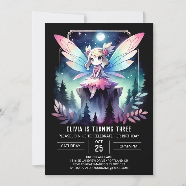 Elegant Theme Fairy Birthday Invitation (Front)