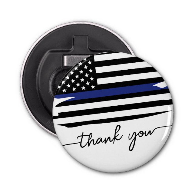 Elegant Thin Blue Line Flag Police Officer Bottle Opener (Front)