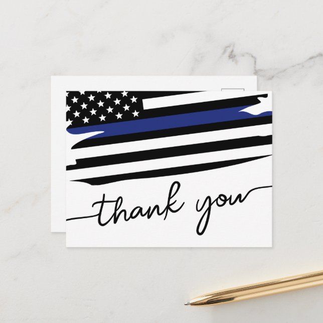 Elegant Thin Blue Line Flag Police Officer Postcard (Front/Back In Situ)