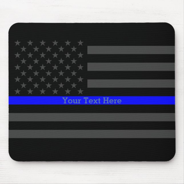 Elegant Thin Blue Line Personalised Black US Flag Mouse Pad (Front)