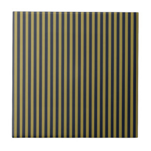 Elegant Thin Gold & Navy Blue Vertical Stripes Ceramic Tile