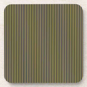 Elegant Thin Gold & Navy Blue Vertical Stripes Coaster
