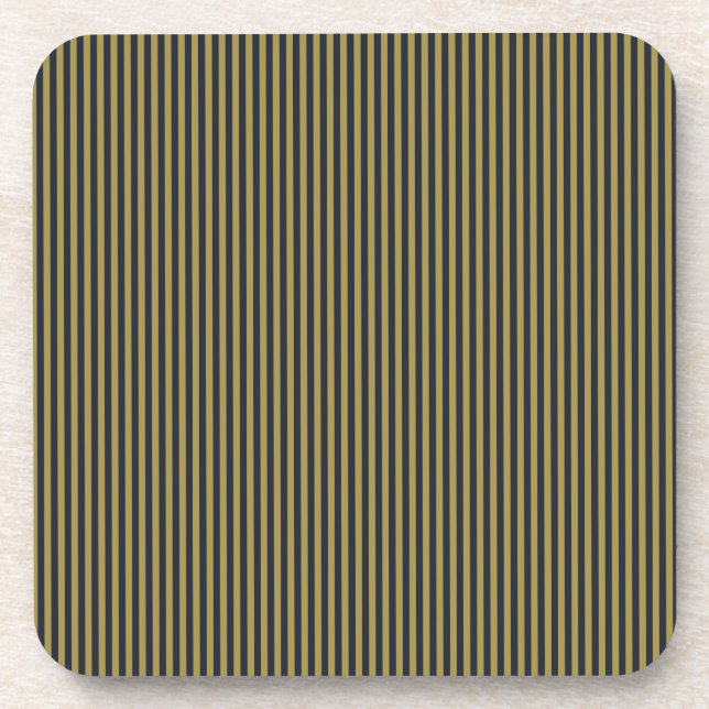 Elegant Thin Gold & Navy Blue Vertical Stripes Coaster (Front)