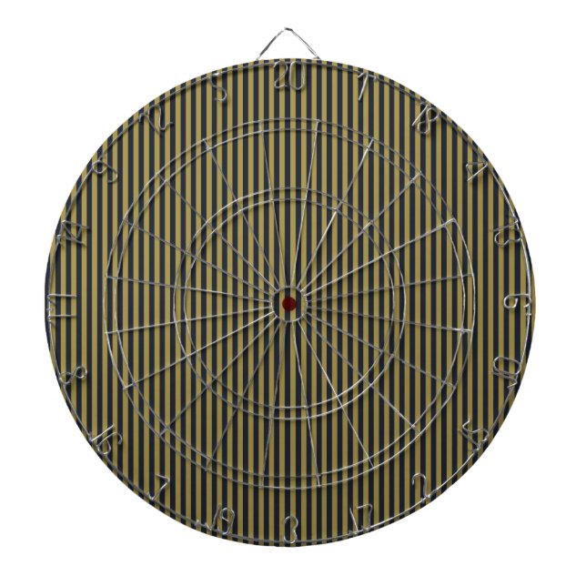 Elegant Thin Gold & Navy Blue Vertical Stripes Dartboard (Front)