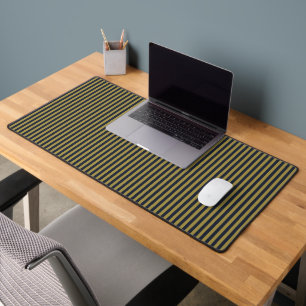 Elegant Thin Gold & Navy Blue Vertical Stripes Desk Mat