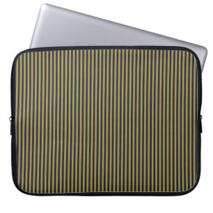 Elegant Thin Gold & Navy Blue Vertical Stripes Laptop Sleeve