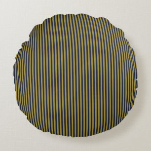 Elegant Thin Gold & Navy Blue Vertical Stripes Round Cushion