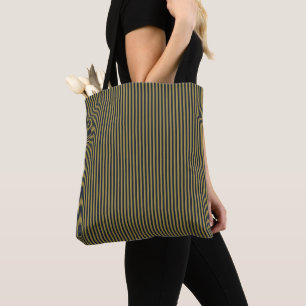 Elegant Thin Gold & Navy Blue Vertical Stripes Tote Bag