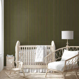 Elegant Thin Gold & Navy Blue Vertical Stripes Wallpaper