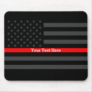 Elegant Thin Red Line Personalised Black US Flag Mouse Pad