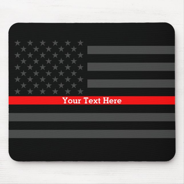 Elegant Thin Red Line Personalised Black US Flag Mouse Pad (Front)