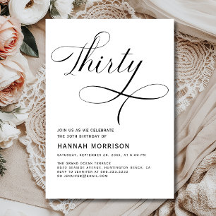 Elegant Thirty 30th Script Minimalist Birthday Invitation